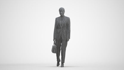 realistic 3D woman business walking, scanned archviz people for Blender and 3ds Max, three-quarter front view render