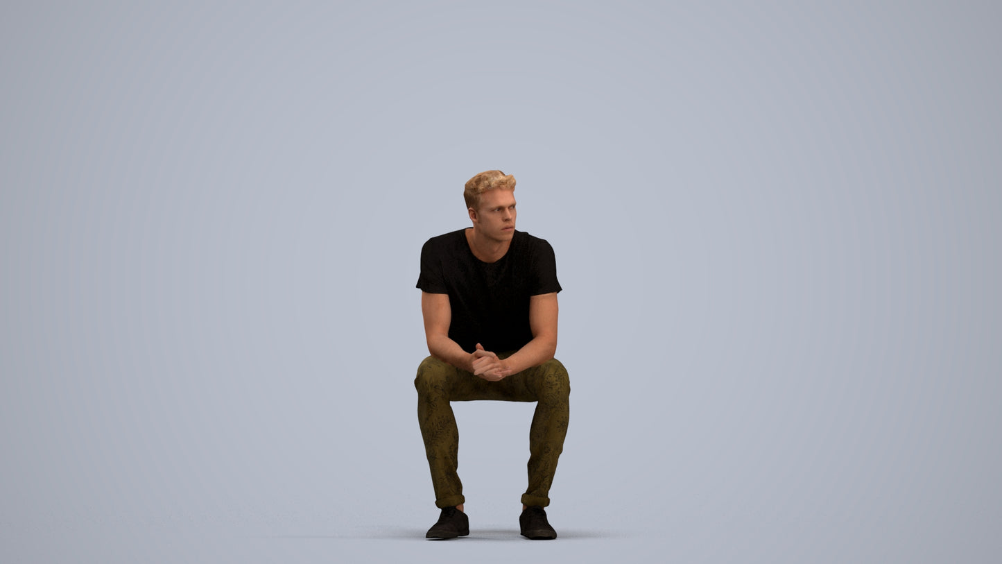 realistic 3D man casual sitting, scanned archviz people for Blender and 3ds Max, standing pose render