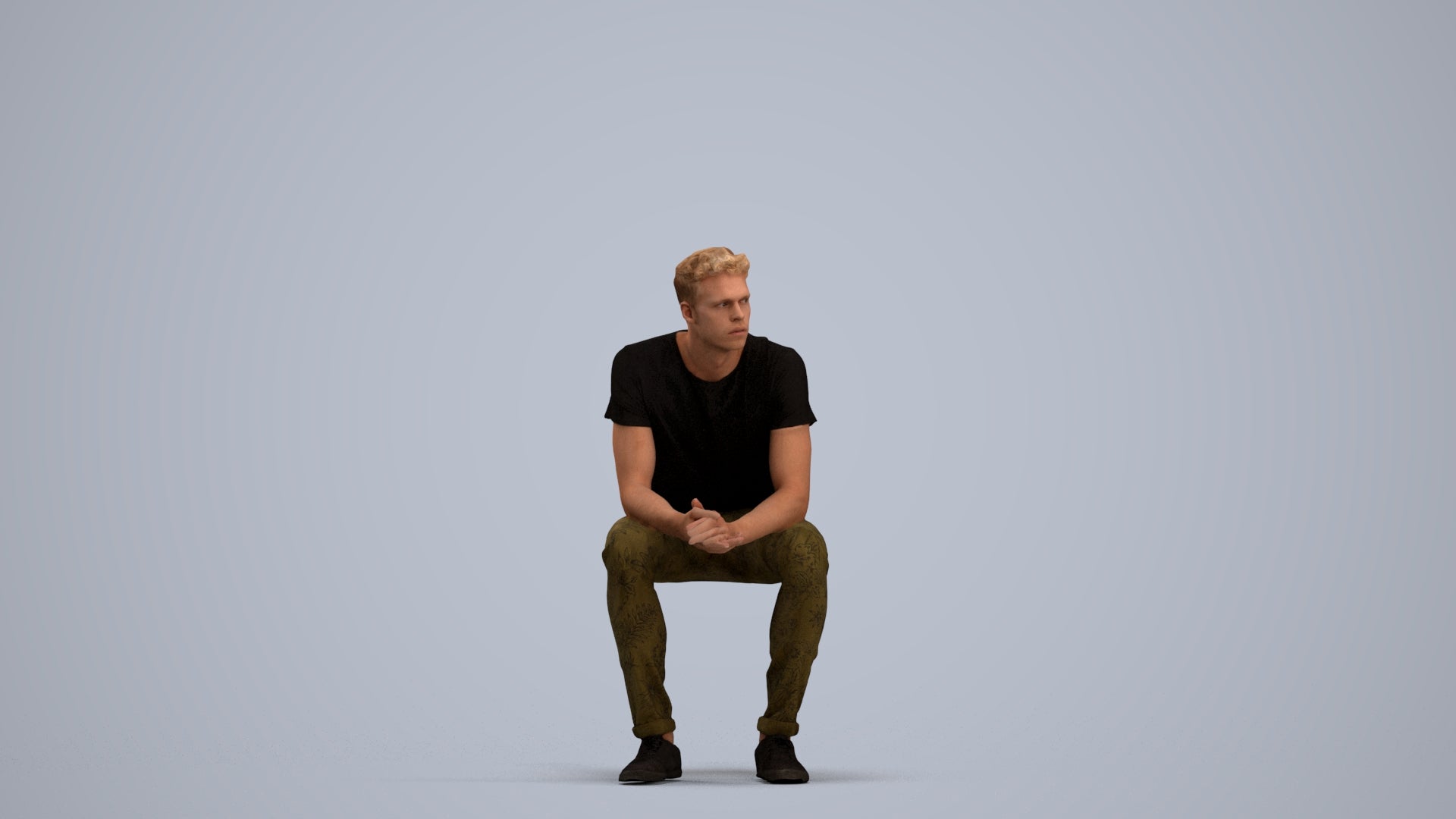 realistic 3D man casual sitting, scanned archviz people for Blender and 3ds Max, standing pose render