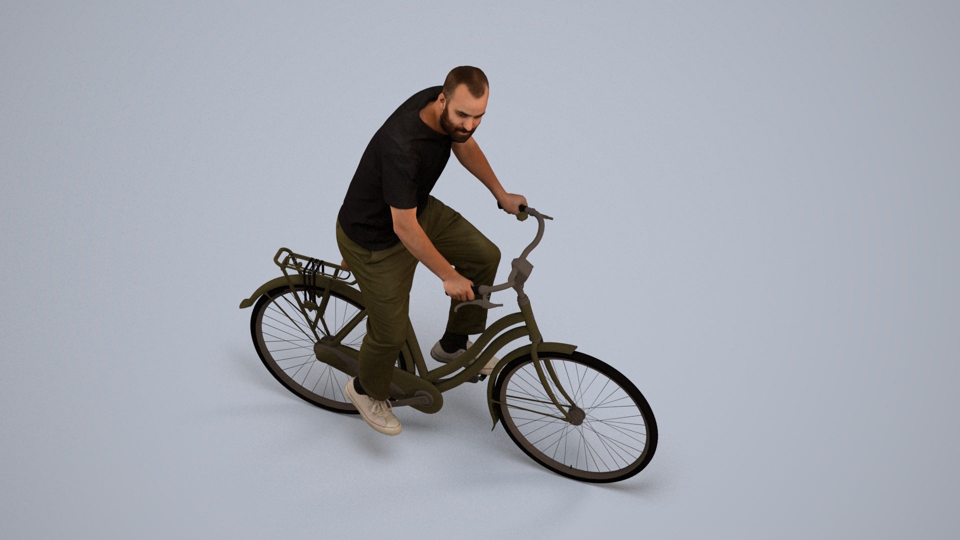 realistic 3D man casual cycling, scanned archviz people for Blender and 3ds Max, back view render