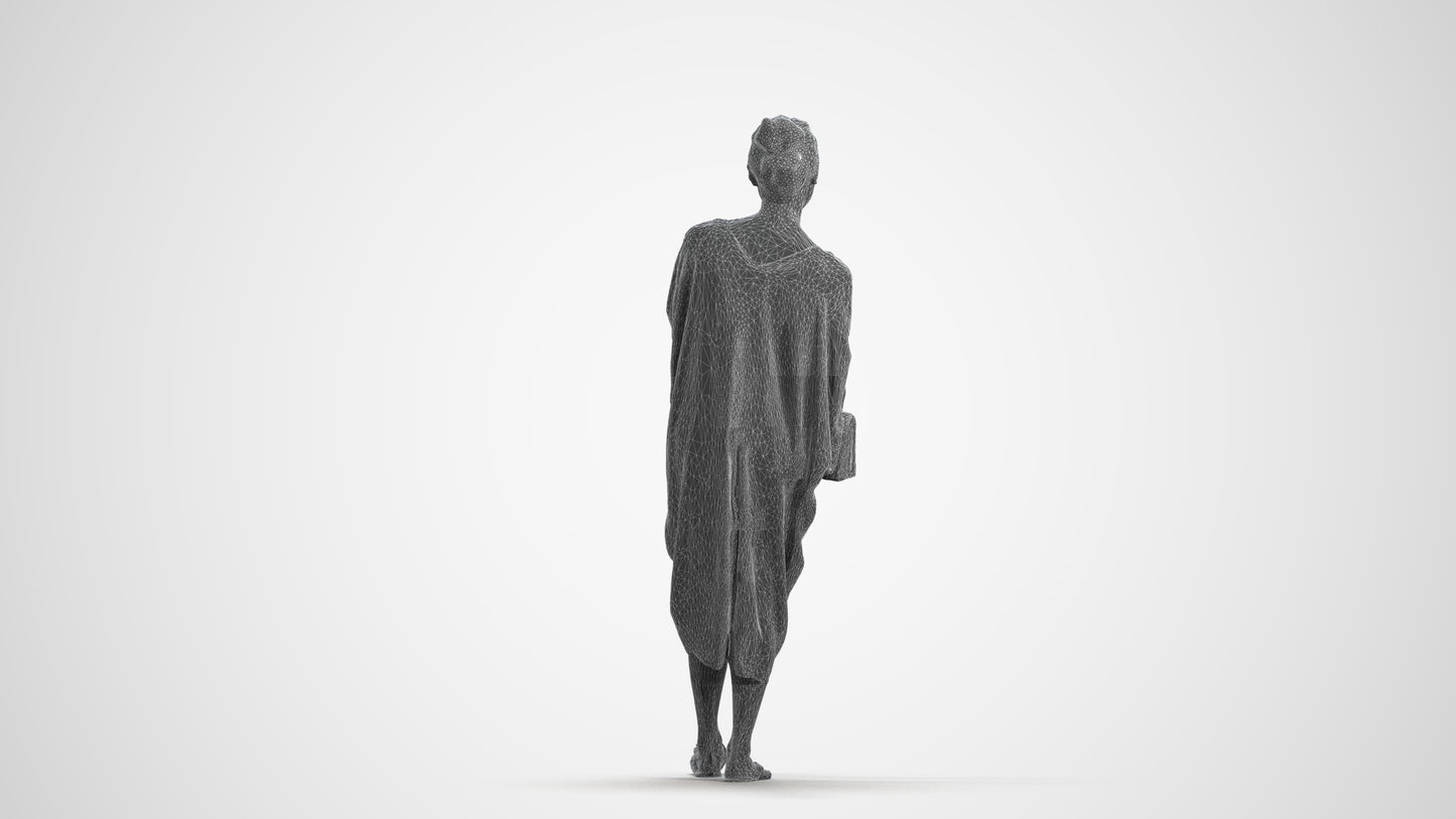 photogrammetry 3D woman walking, realistic human model archviz FBX, wireframe front view