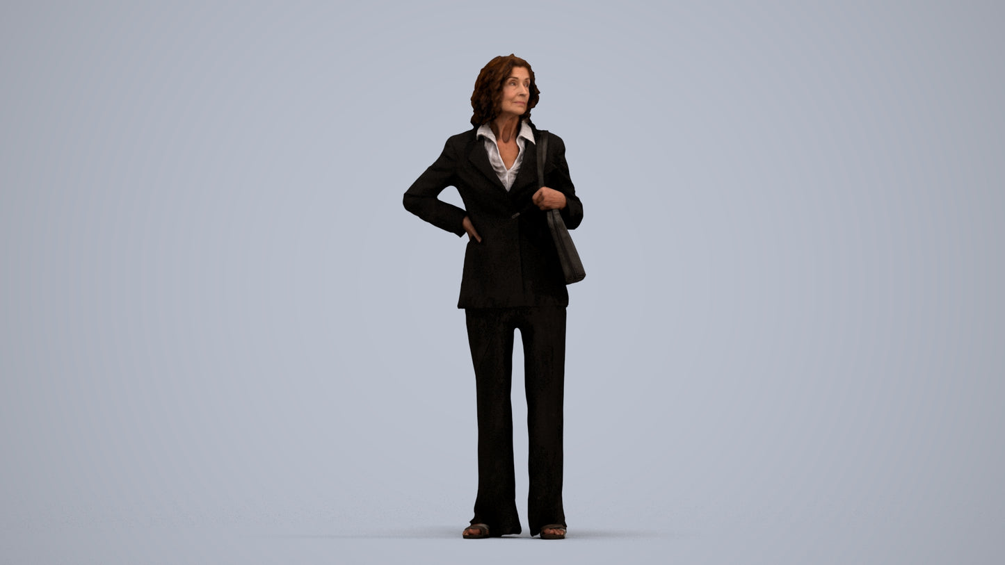 scanned 3D senior woman business, photogrammetry people for Enscape and V-Ray, standing pose render