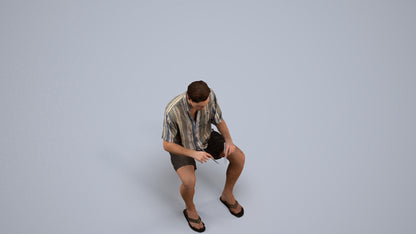 3D human model man casual sitting, photogrammetry scanned person for archviz, back view render