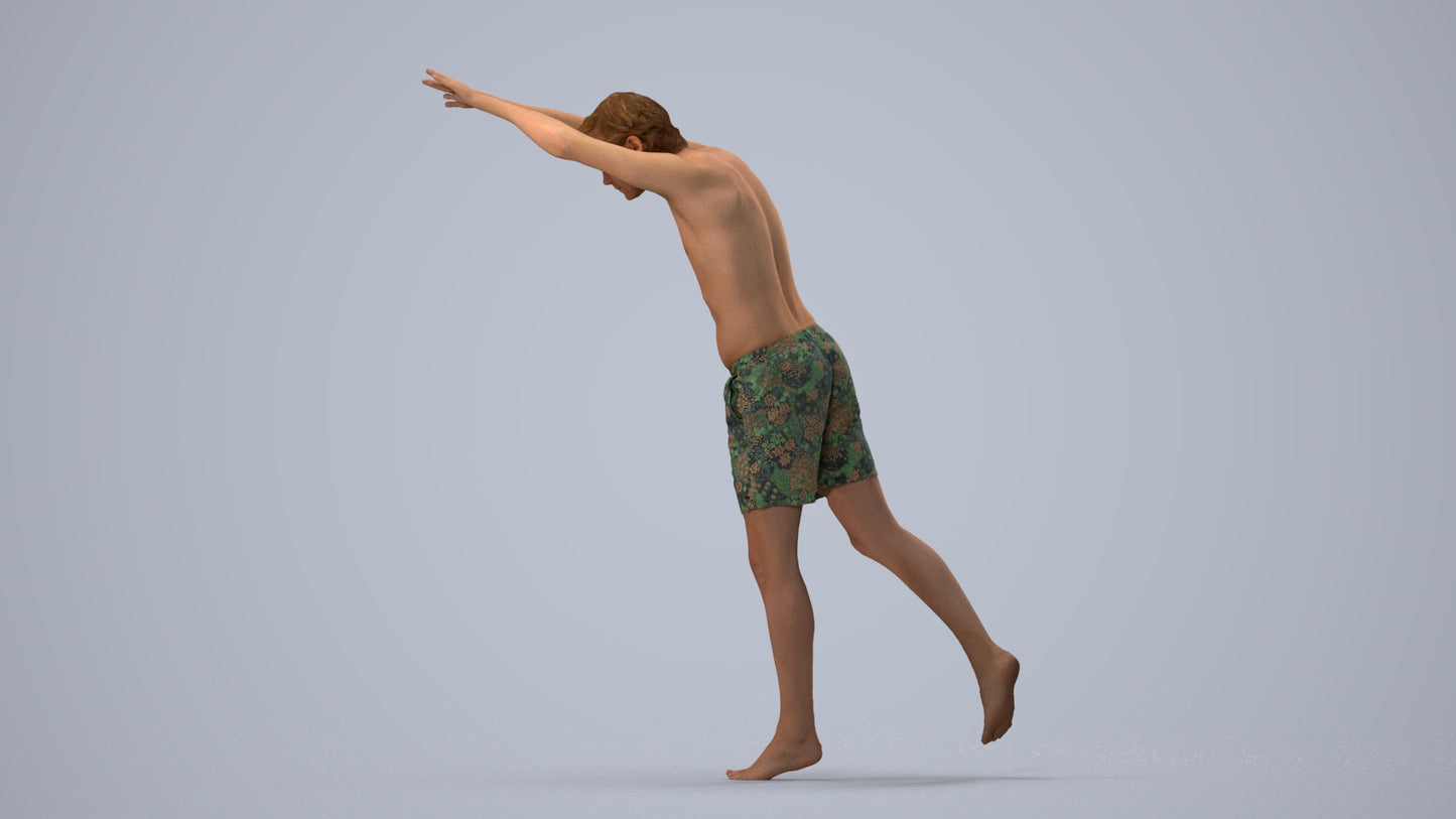 3D people model man pool, scanned human for 3ds Max rendering, three-quarter view render