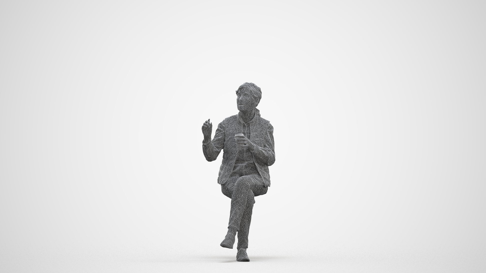 realistic 3D people senior woman casual sitting, render-ready for V-Ray and Corona, FBX OBJ, three-quarter front view render