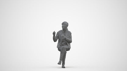 realistic 3D people senior woman casual sitting, render-ready for V-Ray and Corona, FBX OBJ, three-quarter front view render