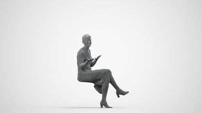 photogrammetry 3D woman business sitting, realistic human model archviz FBX, wireframe side view