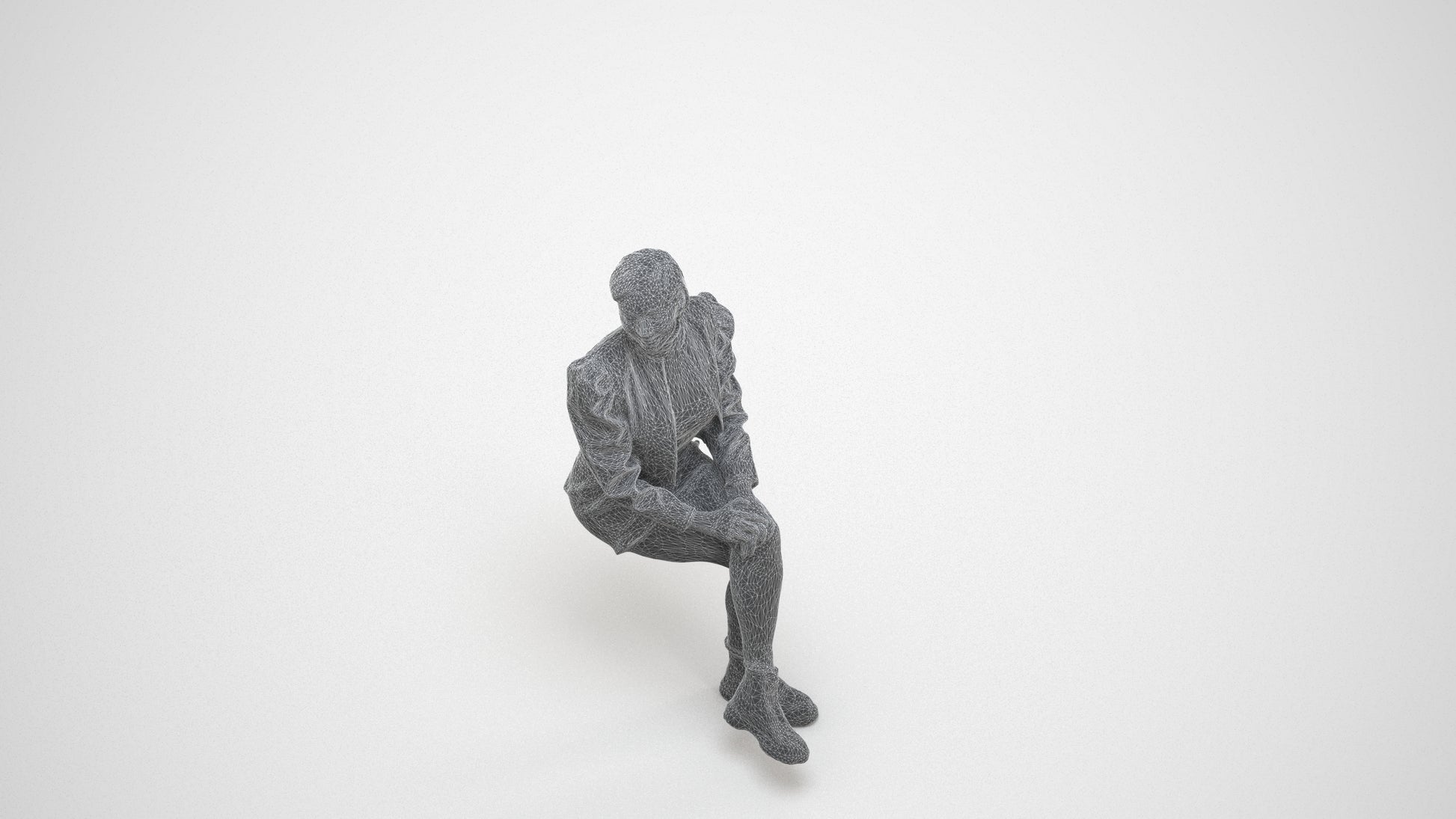 3D people model woman casual sitting, scanned human for 3ds Max rendering, wireframe three-quarter view