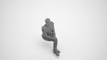3D people model woman casual sitting, scanned human for 3ds Max rendering, wireframe three-quarter view