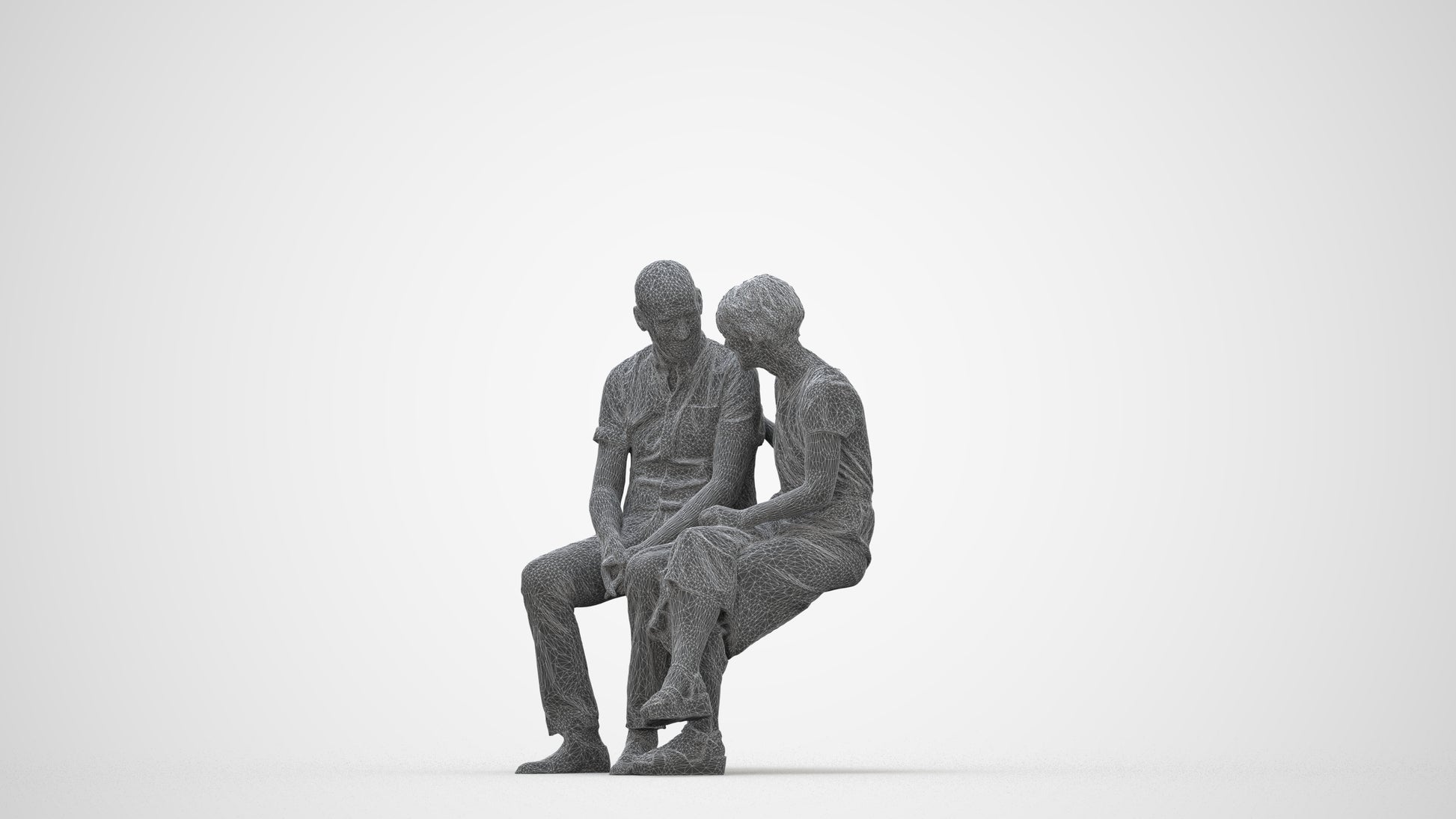 realistic 3D senior woman casual couple, scanned archviz people for Blender and 3ds Max, wireframe back view