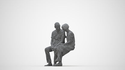 realistic 3D senior woman casual couple, scanned archviz people for Blender and 3ds Max, wireframe back view