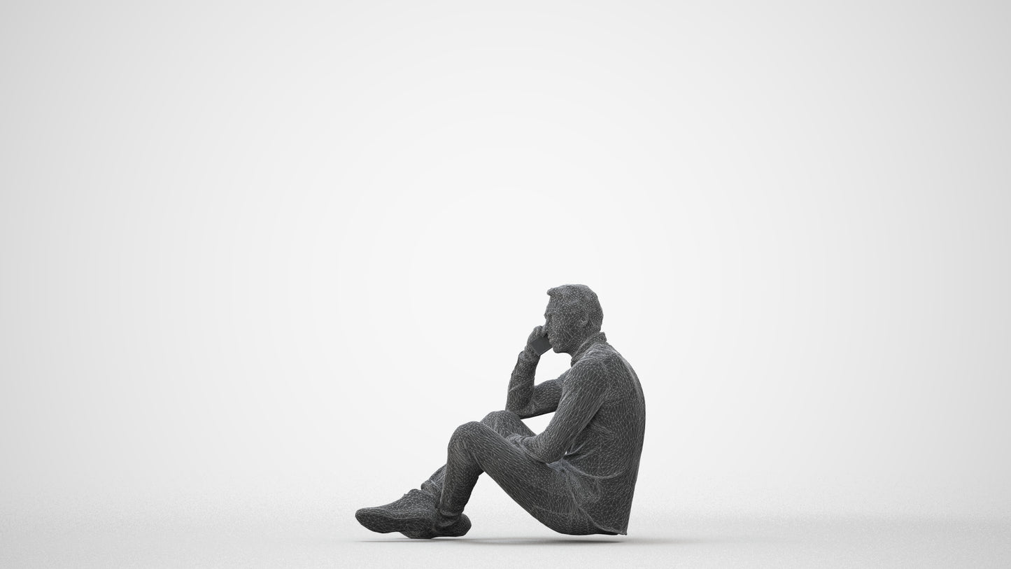 3D scanned man sitting casual, photorealistic archviz people for Enscape and SketchUp, square thumbnail
