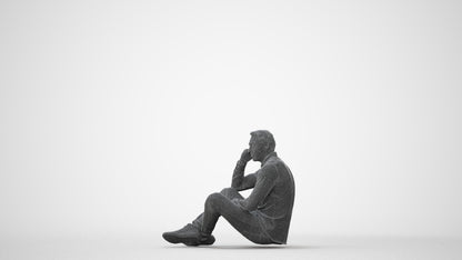 3D scanned man sitting casual, photorealistic archviz people for Enscape and SketchUp, square thumbnail