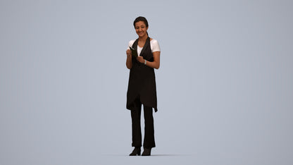 realistic 3D woman hospitality, scanned archviz people for Blender and 3ds Max, top-down view render
