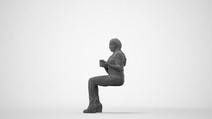 realistic 3D woman casual sitting, scanned archviz people for Blender and 3ds Max, square thumbnail