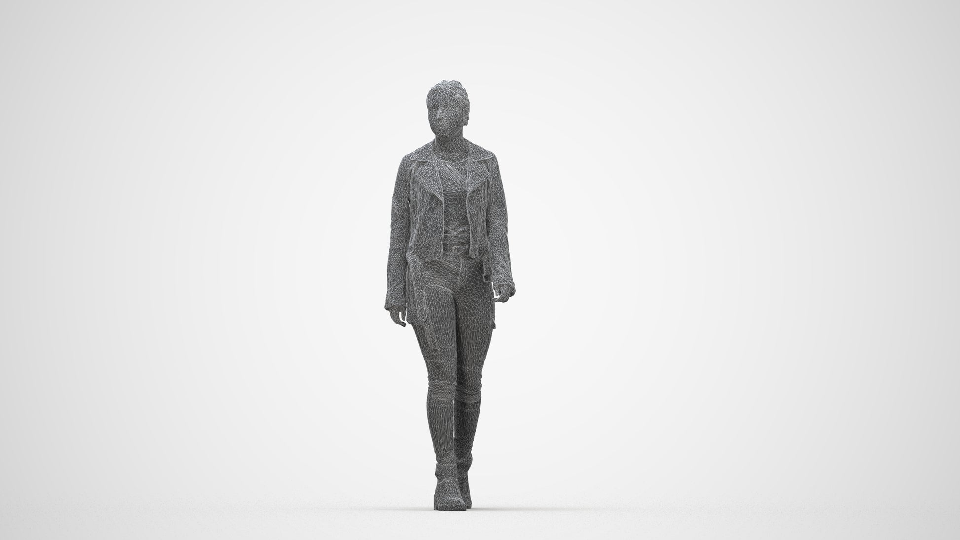 3D people model woman casual walking, scanned human for 3ds Max rendering, wireframe back view
