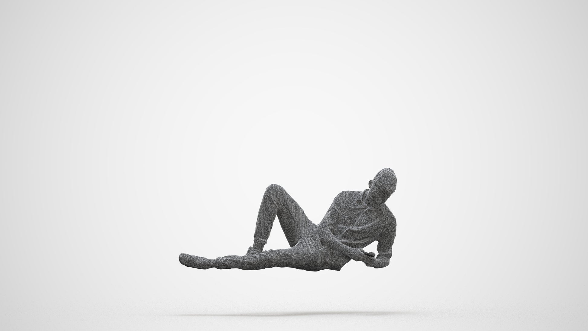 photogrammetry 3D man casual sitting, realistic human model archviz FBX, three-quarter front view render