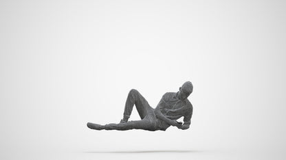 photogrammetry 3D man casual sitting, realistic human model archviz FBX, three-quarter front view render