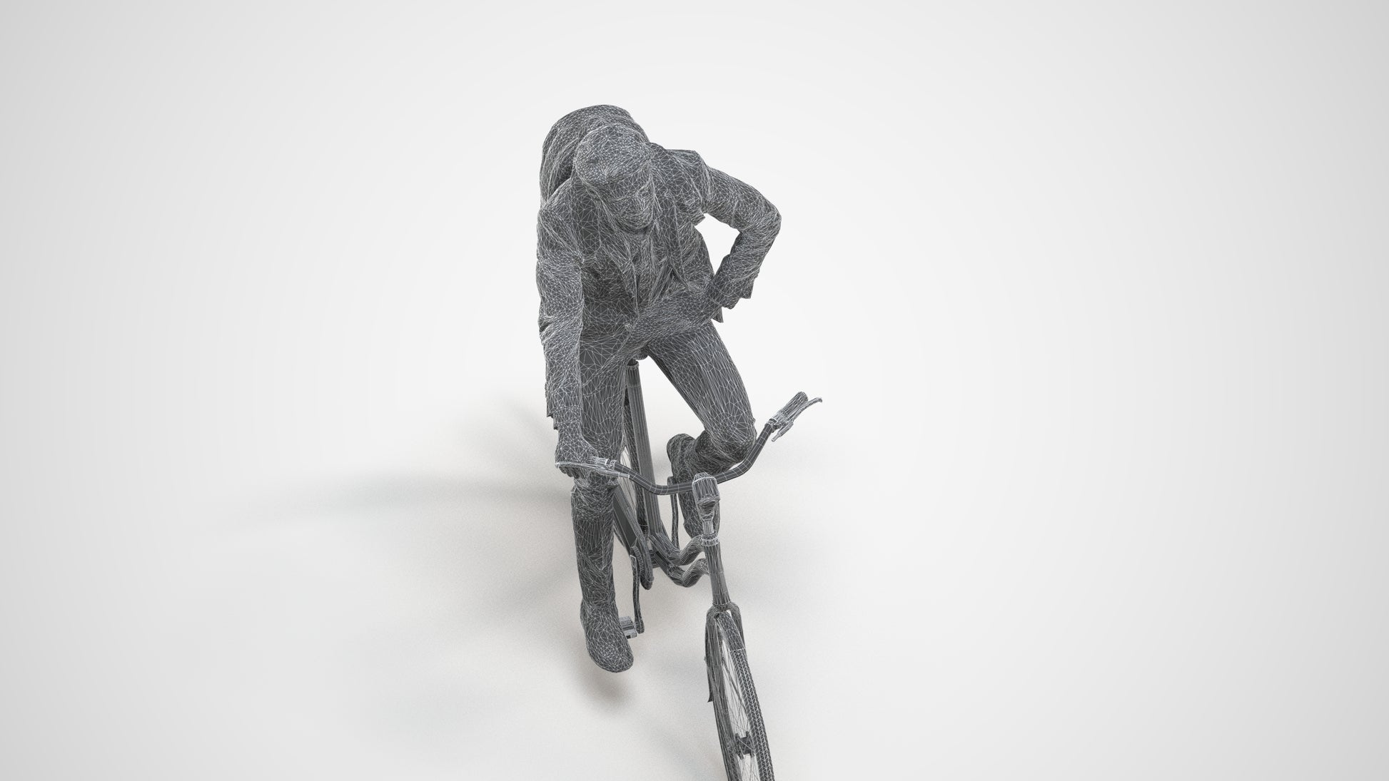 3D people model man business cycling, scanned human for 3ds Max rendering, wireframe three-quarter view