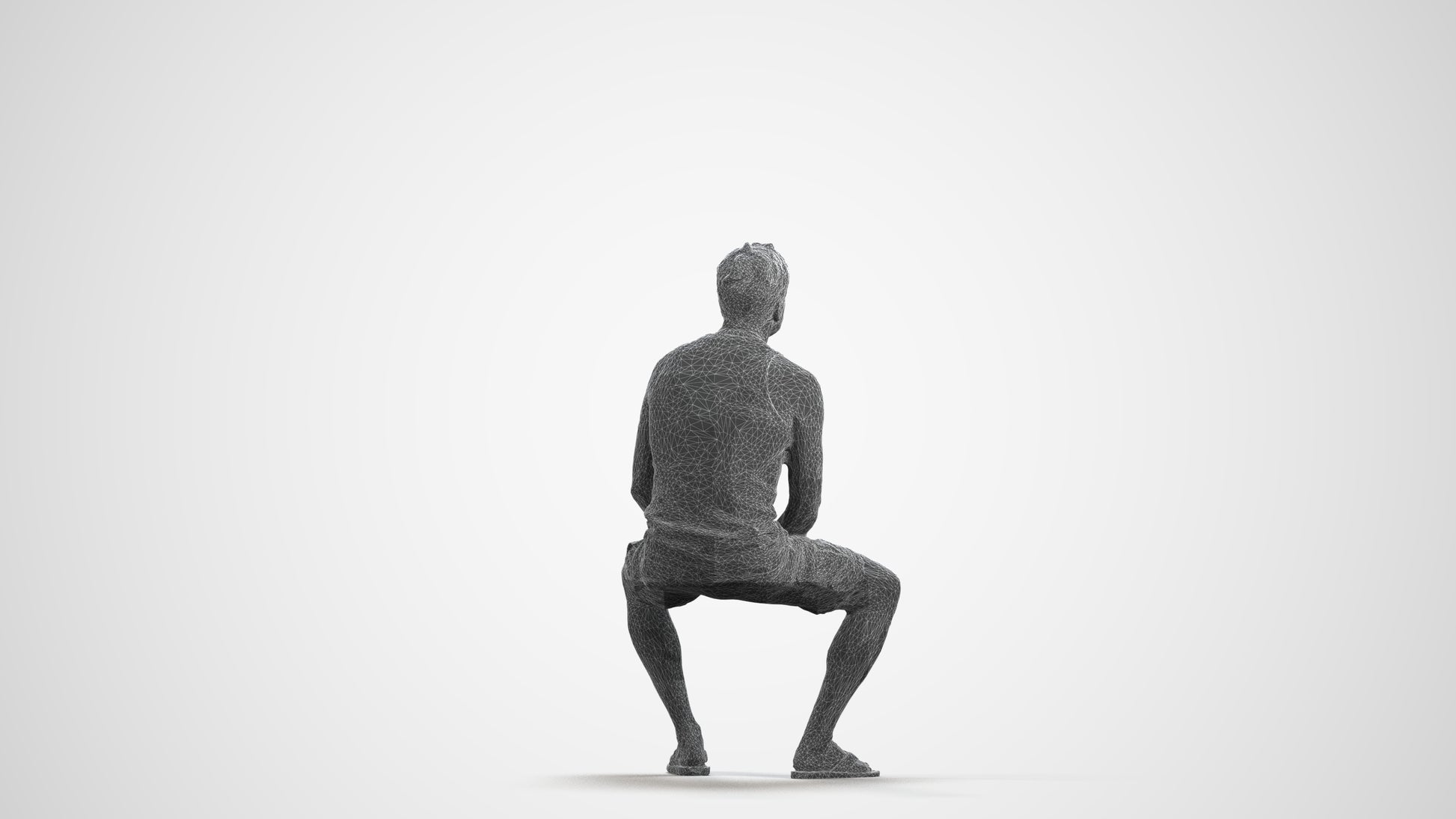 scanned 3D man casual sitting, photogrammetry people for Enscape and V-Ray, wireframe front view