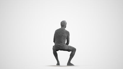 scanned 3D man casual sitting, photogrammetry people for Enscape and V-Ray, wireframe front view