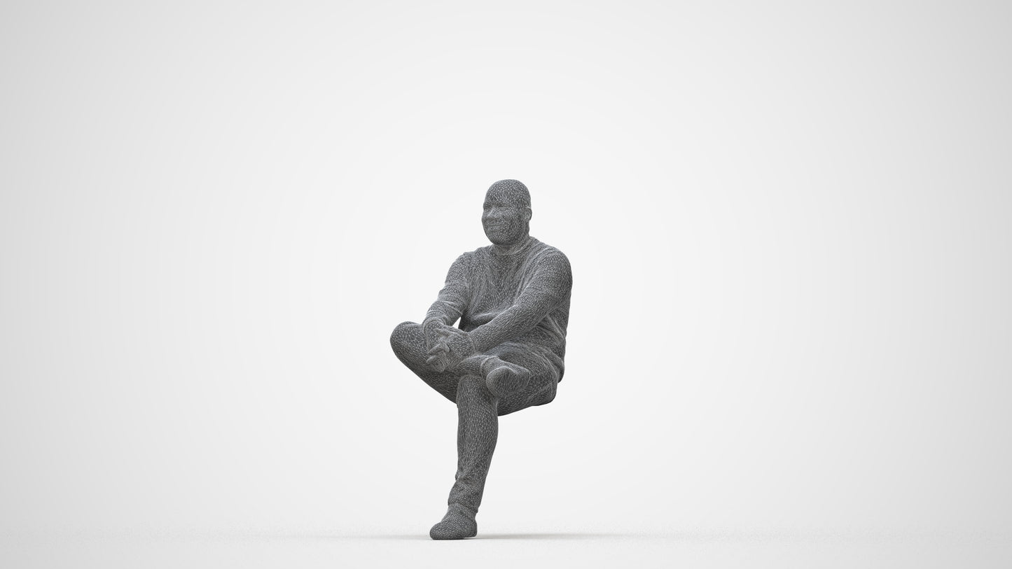 scanned 3D man casual sitting, photogrammetry people for Enscape and V-Ray, wireframe back view