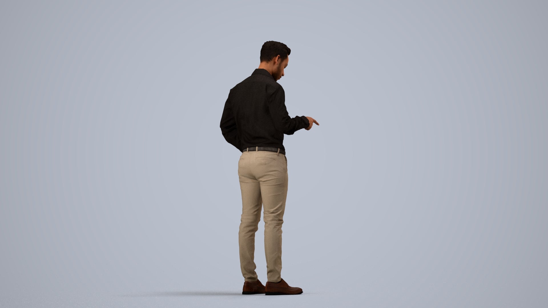 realistic 3D man business standing, scanned archviz people for Blender and 3ds Max, side view render