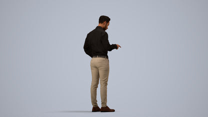 realistic 3D man business standing, scanned archviz people for Blender and 3ds Max, side view render