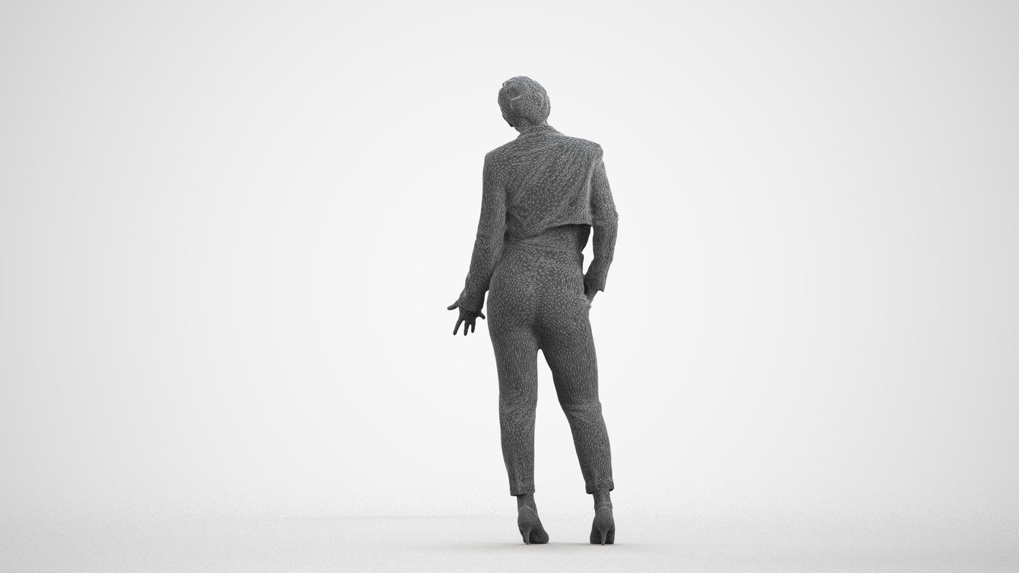 3D human model woman business, photogrammetry scanned person for archviz, wireframe front view