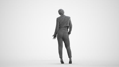 3D human model woman business, photogrammetry scanned person for archviz, wireframe front view