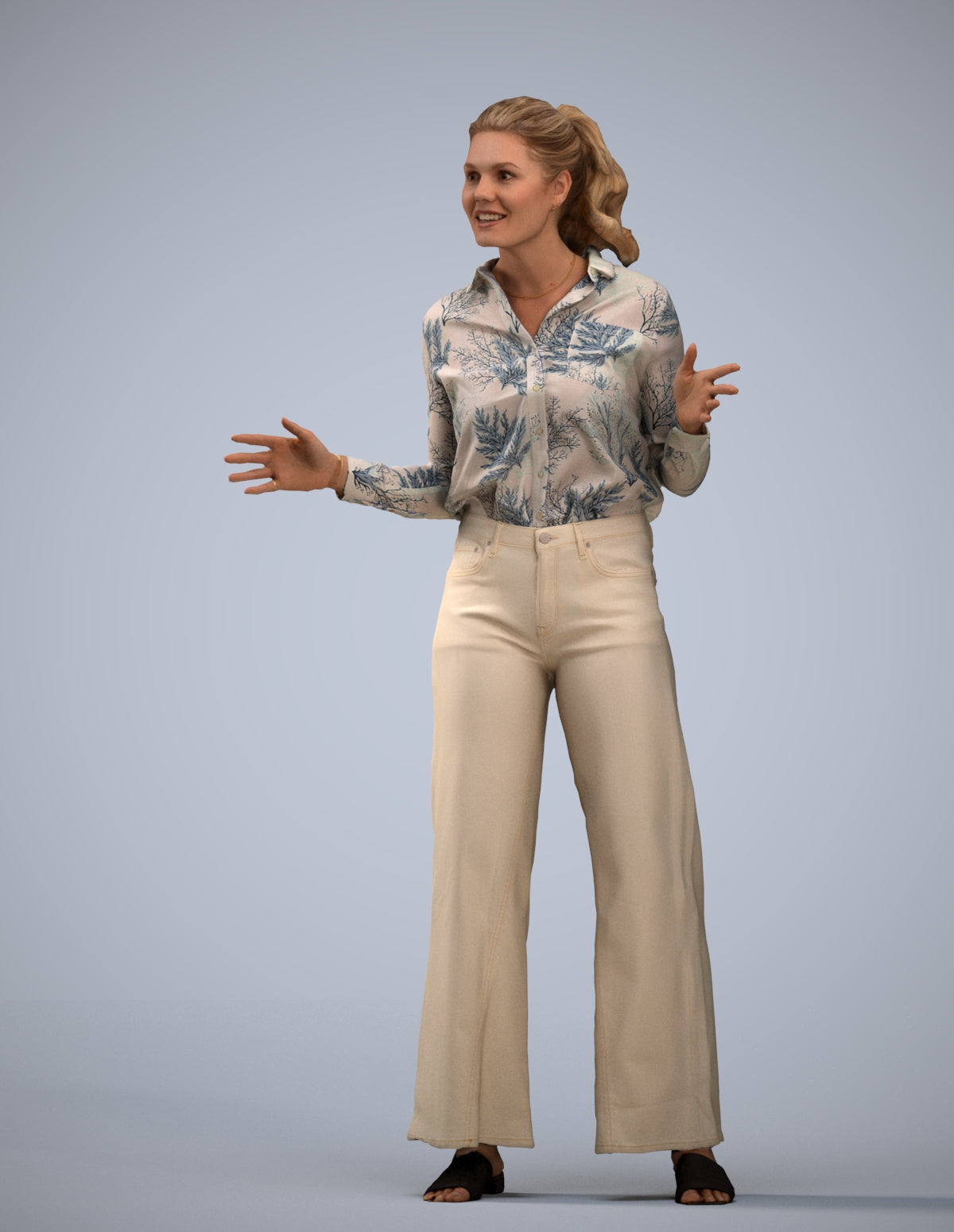 scanned 3D woman casual standing, photogrammetry people for Enscape and V-Ray