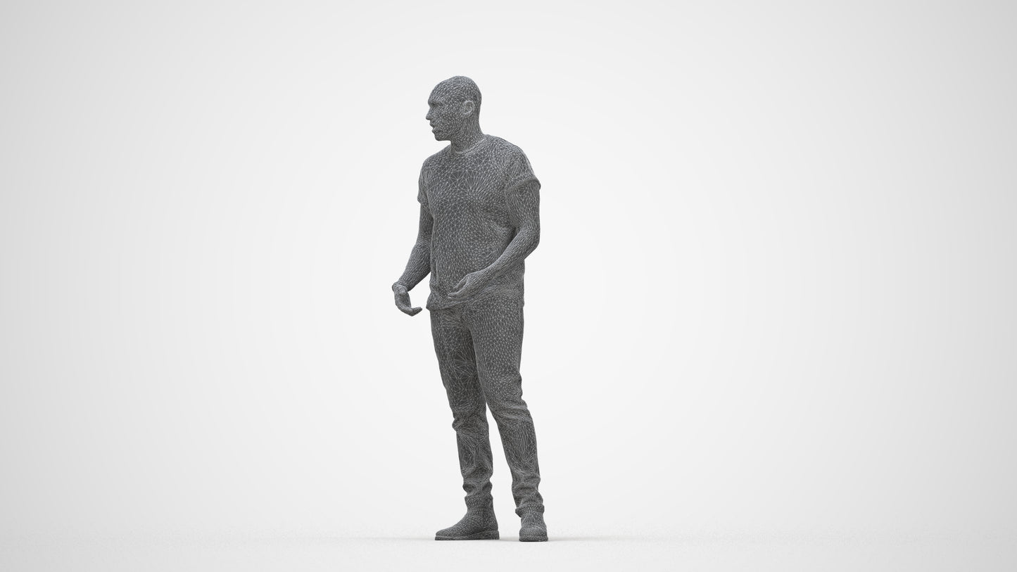 realistic 3D people man casual standing, render-ready for V-Ray and Corona, FBX OBJ, wireframe back view