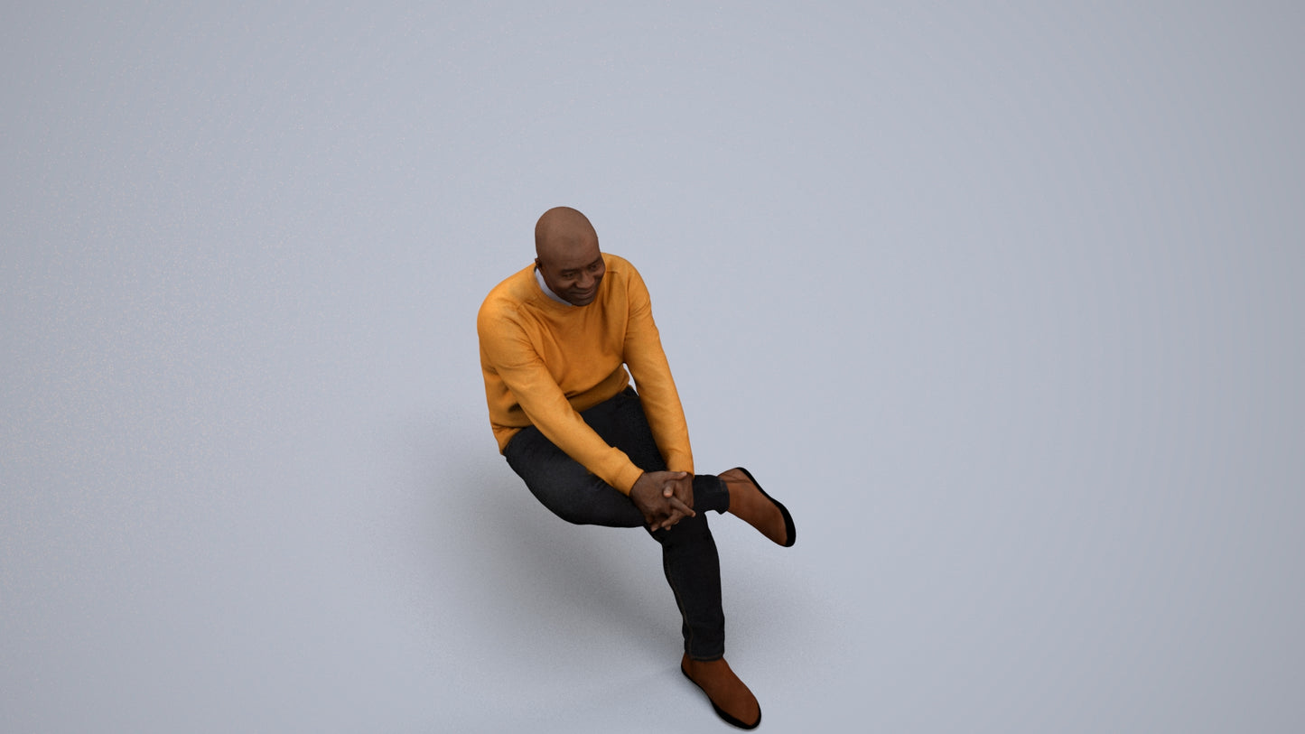 scanned 3D man casual sitting, photogrammetry people for Enscape and V-Ray, back view render