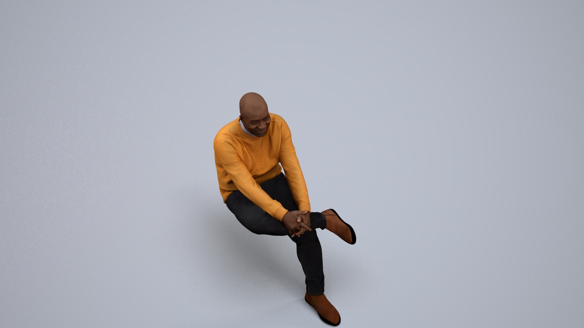 scanned 3D man casual sitting, photogrammetry people for Enscape and V-Ray, back view render