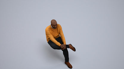 scanned 3D man casual sitting, photogrammetry people for Enscape and V-Ray, back view render