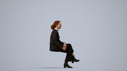 3D human model woman business, photogrammetry scanned person for archviz, side view render