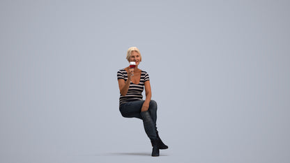 realistic 3D people senior woman casual sitting, render-ready for V-Ray and Corona, FBX OBJ, standing pose render