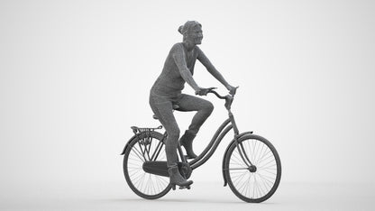 scanned 3D senior woman casual cycling, photogrammetry people for Enscape and V-Ray, wireframe side view