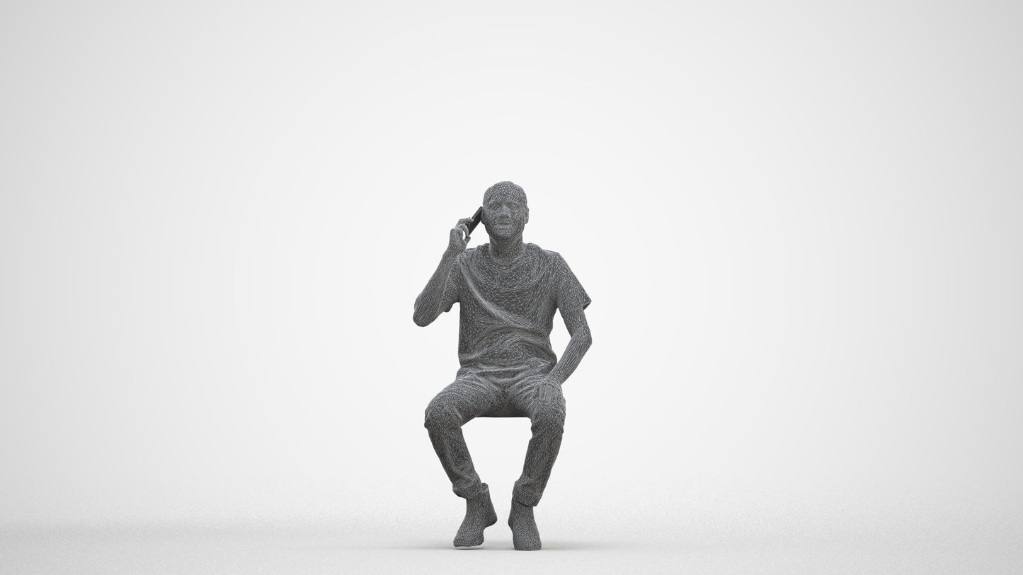 realistic 3D people man casual sitting, render-ready for V-Ray and Corona, FBX OBJ, three-quarter front view render