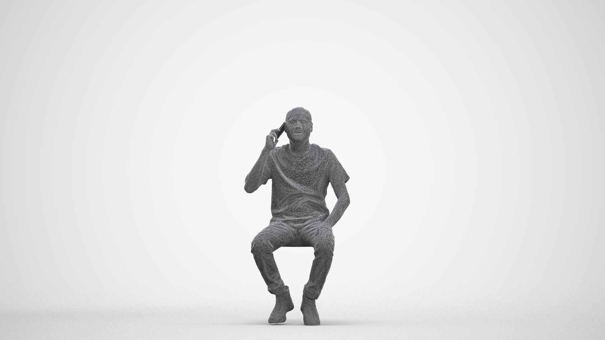 realistic 3D people man casual sitting, render-ready for V-Ray and Corona, FBX OBJ, three-quarter front view render