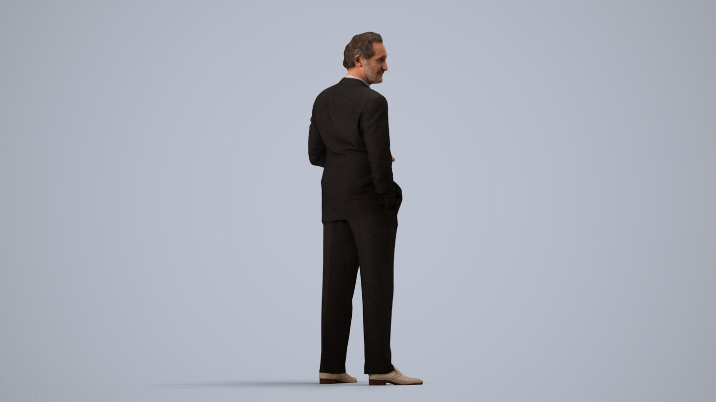 3D scanned man business, photorealistic archviz people for Enscape and SketchUp, side view render
