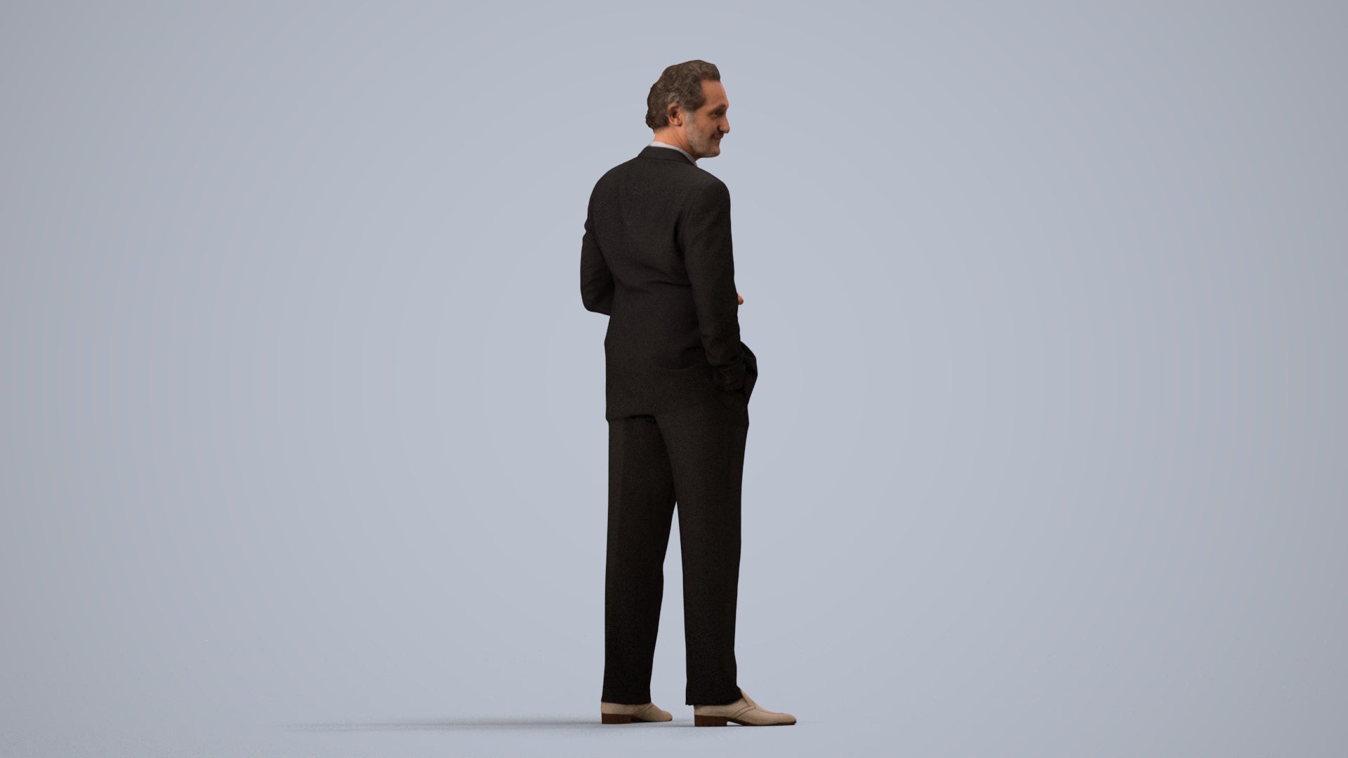 3D scanned man business, photorealistic archviz people for Enscape and SketchUp, side view render