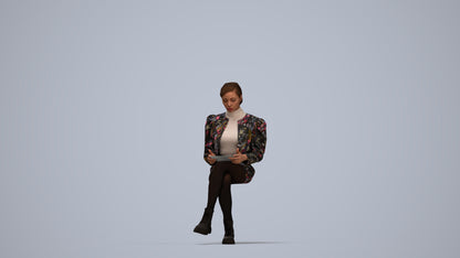 realistic 3D woman business sitting, scanned archviz people for Blender and 3ds Max, top-down view render