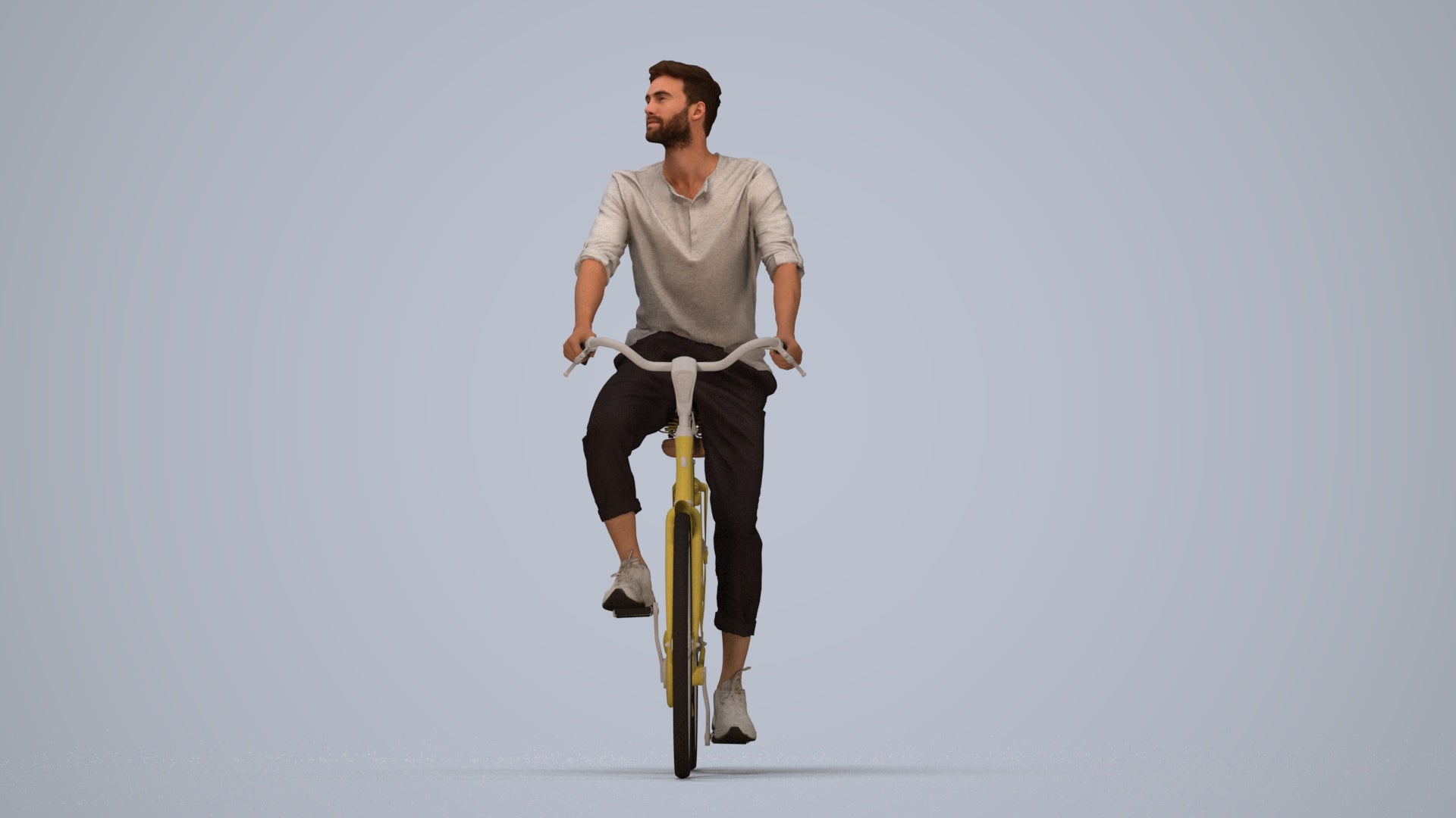 3D scanned man sitting casual, photorealistic archviz people for Enscape and SketchUp, top-down view render