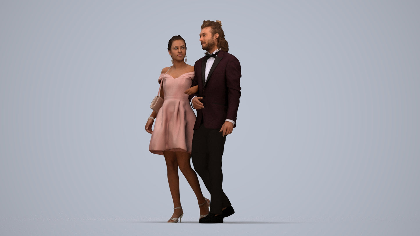 photogrammetry 3D woman formal couple, realistic human model archviz FBX, top-down view render