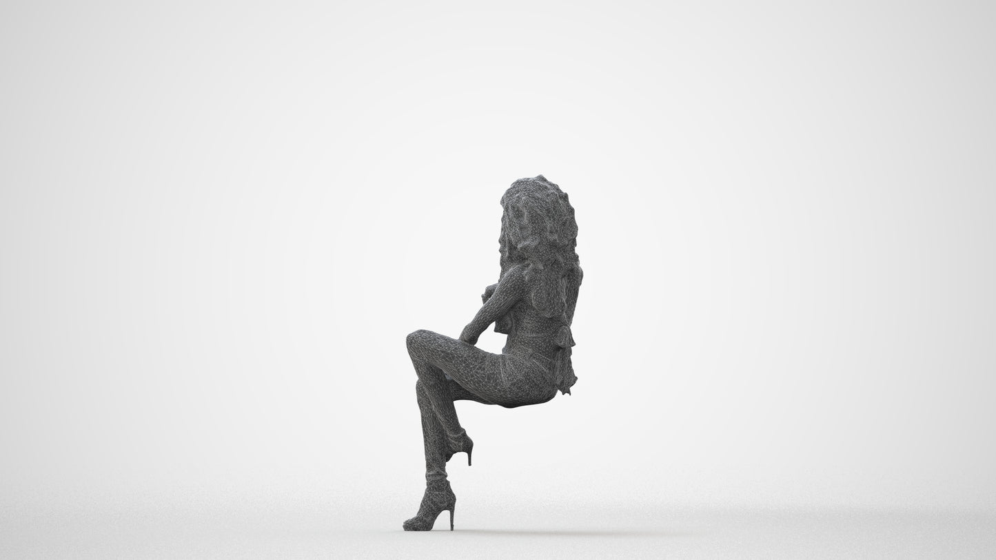 3D people model woman casual sitting, scanned human for 3ds Max rendering, square thumbnail
