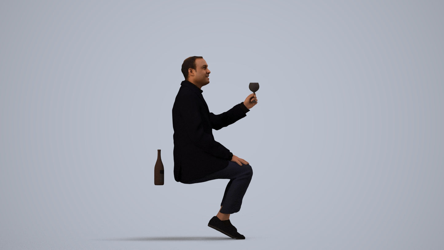 scanned 3D man casual cycling, photogrammetry people for Enscape and V-Ray, side view render