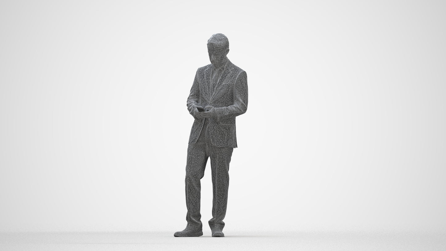 3D people model man business, scanned human for 3ds Max rendering, wireframe back view