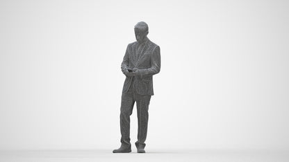 3D people model man business, scanned human for 3ds Max rendering, wireframe back view