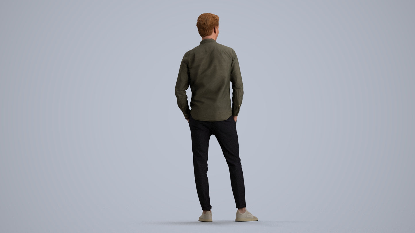 realistic 3D human man casual standing, archviz people FBX OBJ for Blender, front view render